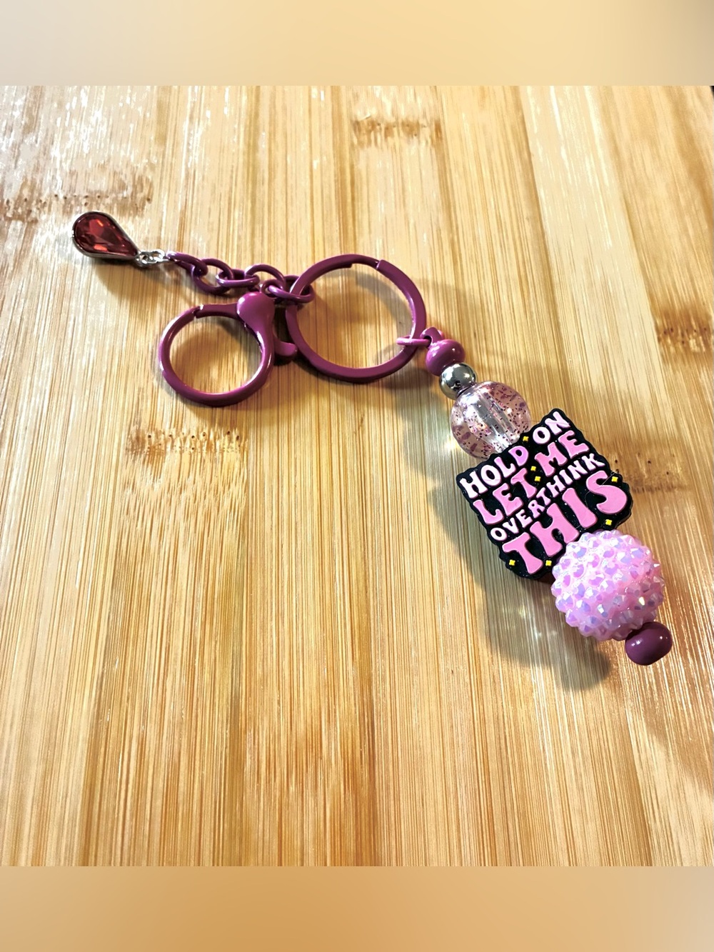 Pink 'Hold On Let Me Overthink This' Keychain - Picture 2 of 4